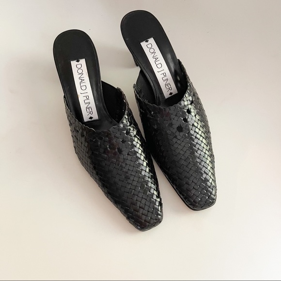 NWOT Donald J Pliner Lela Leather Woven Mule | Black - Picture 2 of 8